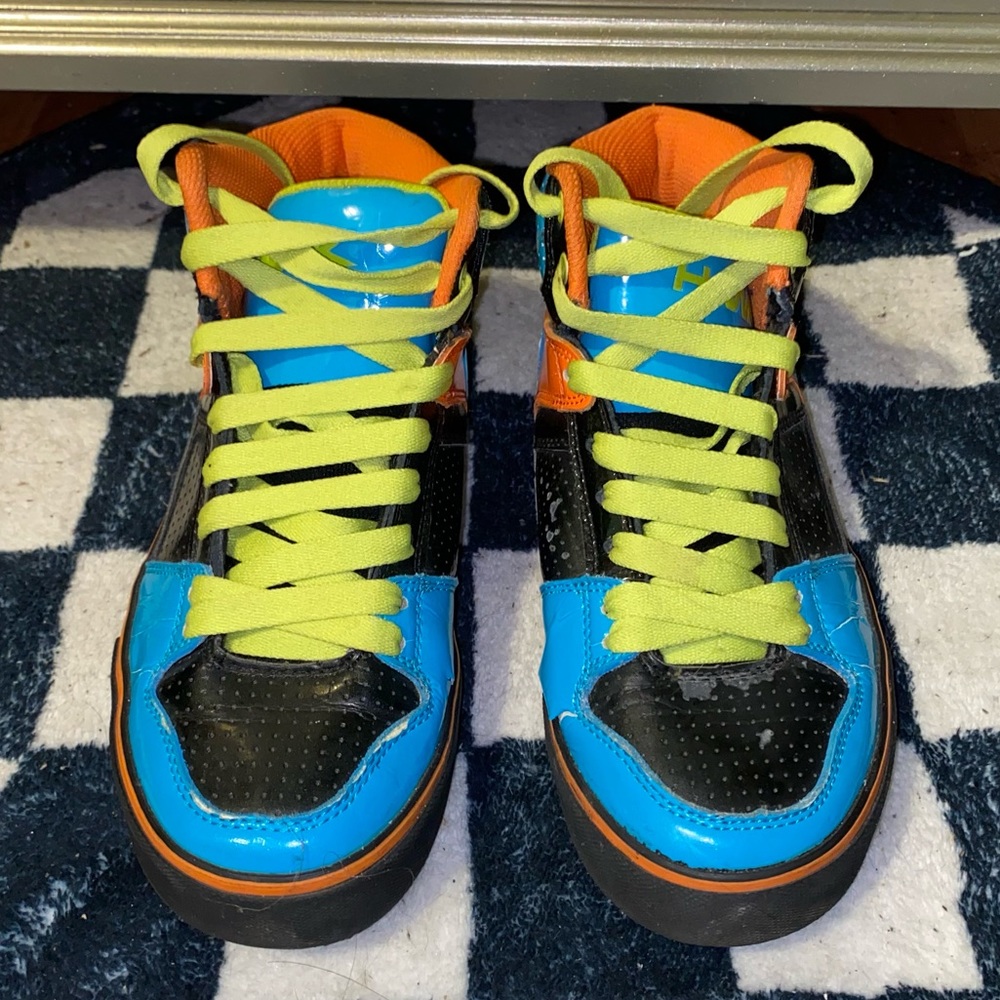Blue and orange shoes